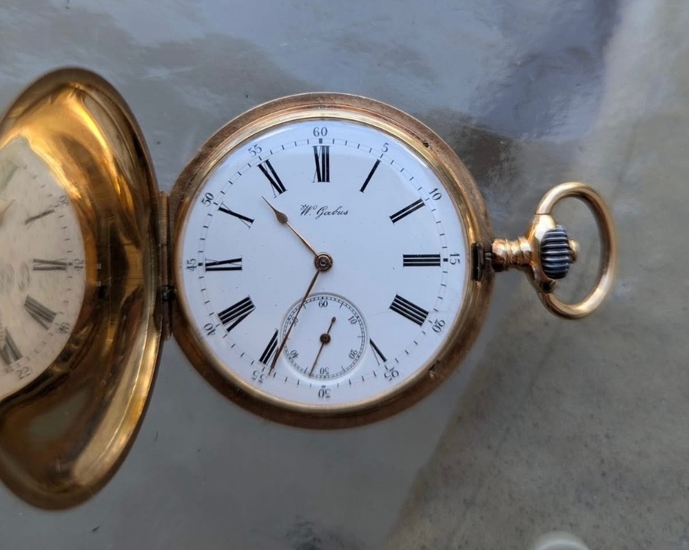 W. Gabus gold hunter-case pocket watch