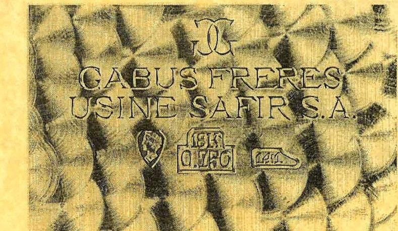 Gabus Frères Usine Safir S.A. case-back engraving with 18K 0.750 fineness mark and Hammerhead 141 punch